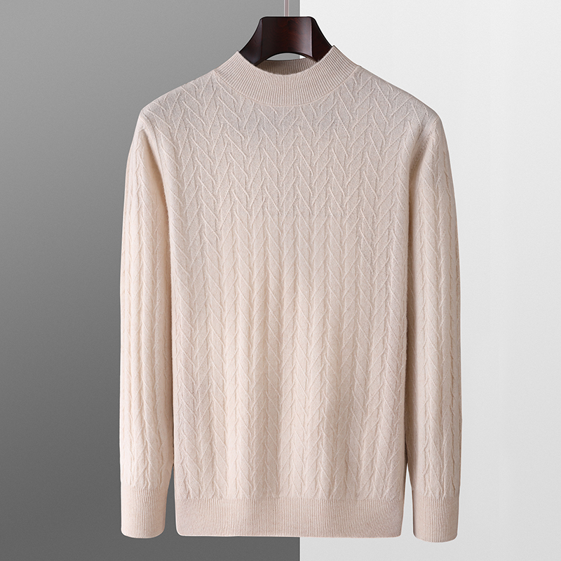 秋冬季男士麻花纹半高领羊毛衫