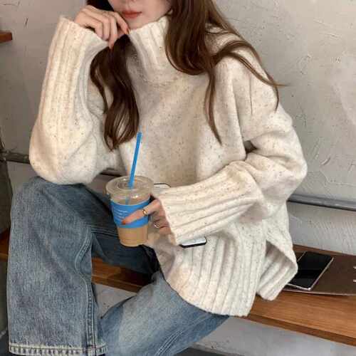 高领毛衣女软糯秋冬季加厚外穿温柔慵懒风套头针织衫宽松内搭上衣