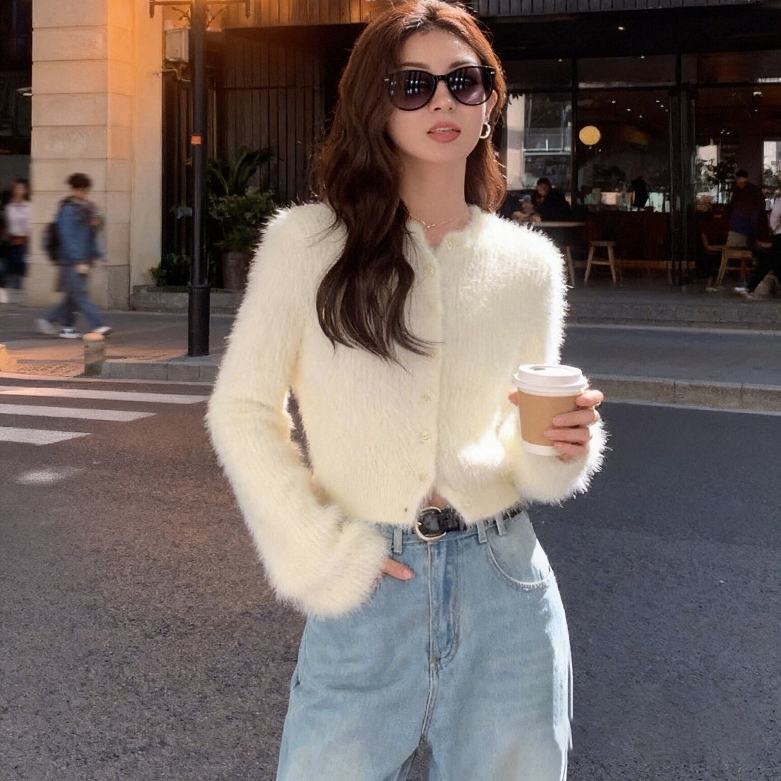 韩版复古圆领开衫毛衣女2025秋冬新款小个子气质慵懒打底上衣外套