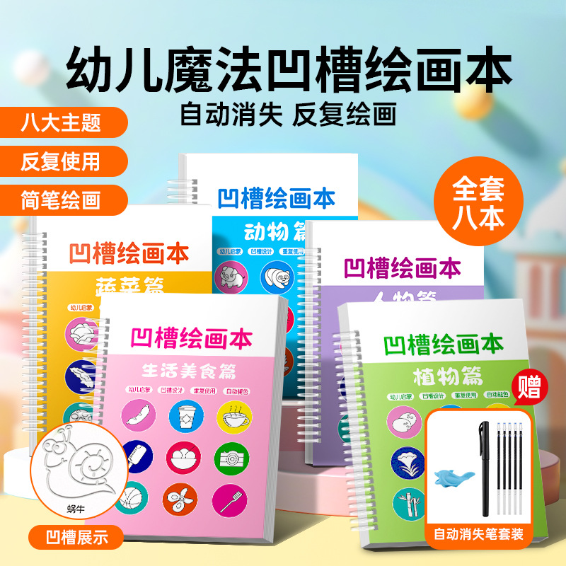 凹槽绘画本可消失笔画画本儿童简笔画幼儿园控笔训练启蒙早教