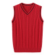 无袖 坎肩本命年外穿毛线马夹 毛背心中国红色男毛衣马甲v领针织衫