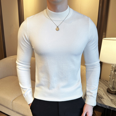半高领修身针织衫男长袖打底衫