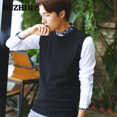 圆领无袖 马夹 青年毛线马甲线衫 毛衣针织背心男纯色坎肩毛衫 薄款