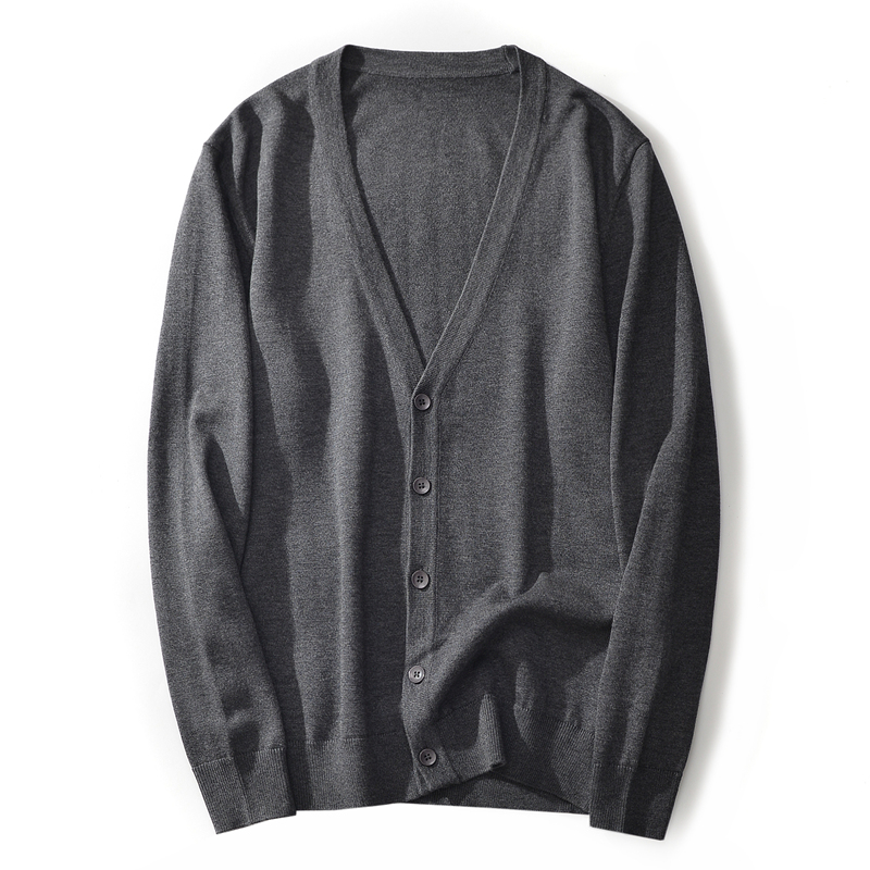纯色V领男针织衫开衫外套薄款