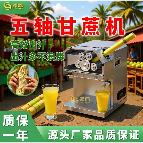 领晶甘蔗机五轴商用电动大功率摆摊开店耐用不锈钢甘蔗压榨机