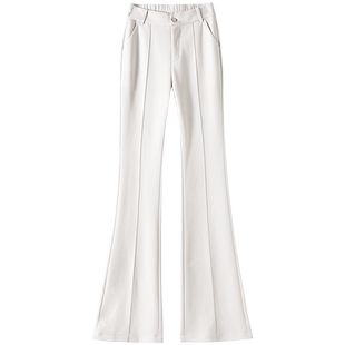 白色微喇叭休闲裤女2025款垂顺显瘦褶皱中缝高腰垂感西装马蹄裤女