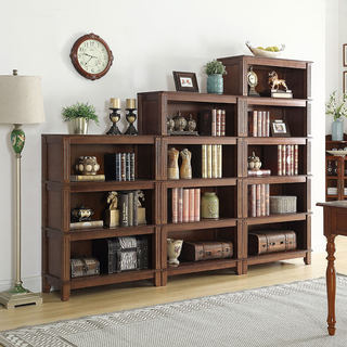 美式实木书柜书架组合落地 简约欧式客厅柜子复古收纳书房储藏柜