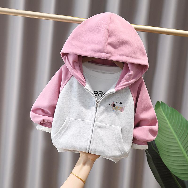 女童连帽外套2025新款儿童春秋装洋气卡通女孩卫衣休闲开衫上衣潮