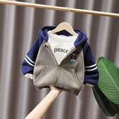 男童秋冬加厚外套23新款 儿童宝宝洋气加绒连帽卫衣小童保暖上衣潮