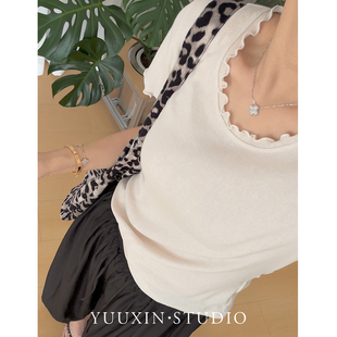 【YUUXIN】高捻棉~夏季木耳边短袖T怕黑纯色圆领宽松显瘦软糯上衣