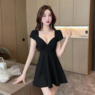 夜场裙子v领桑拿足浴技师连衣裙酒吧ktv娱乐会所工衣遮肚大摆短裙