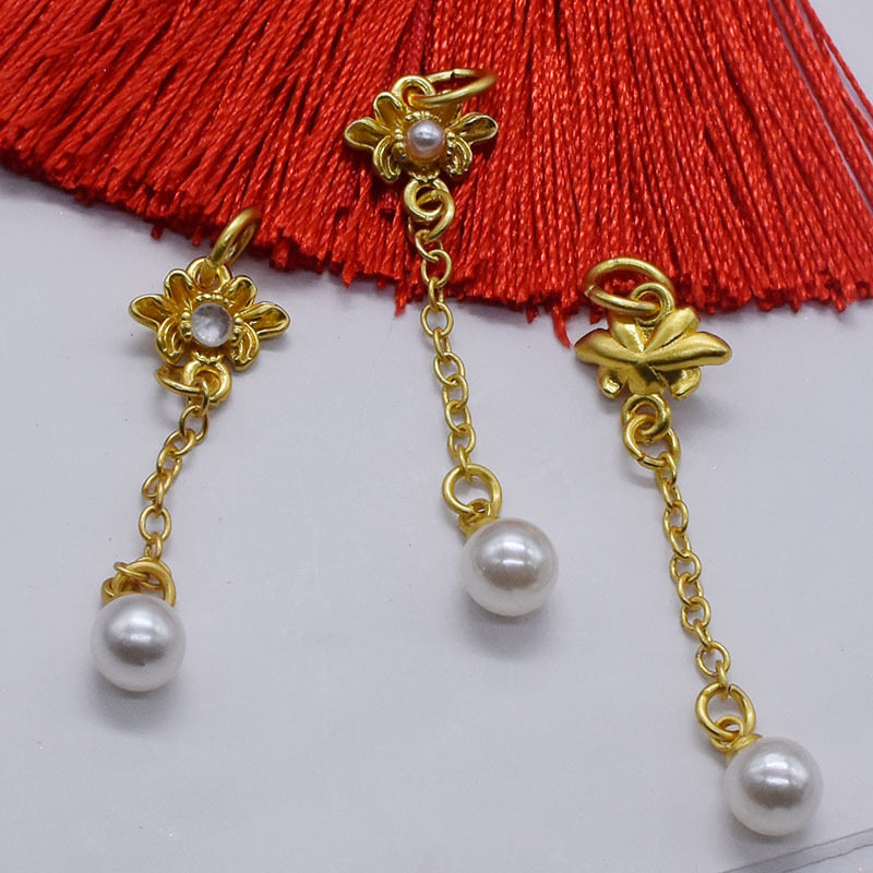 铜镀金配件珍珠莲花吊坠镶嵌流苏耳坠镀金项链手工diy饰品挂件