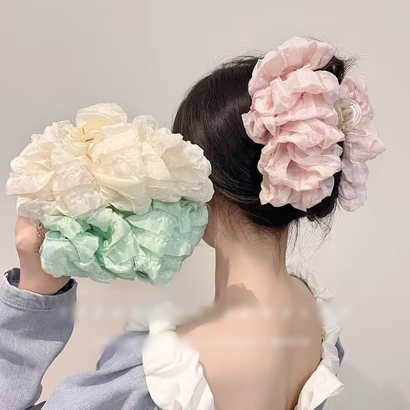 粉色云朵泡泡头发抓夹女夏天超仙