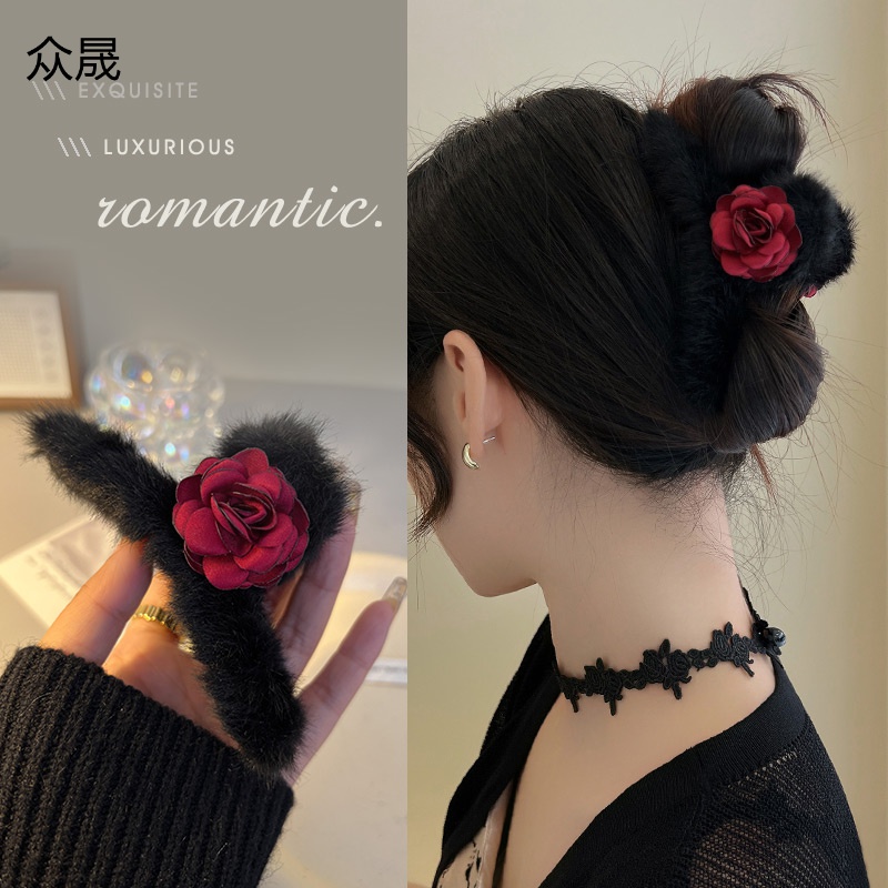 玫瑰花抓夹秋冬新款高级感