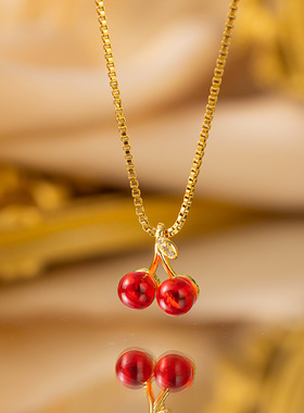 2025新款日韩时尚轻奢红色樱桃项链小众高设计级感不掉色跨境爆款