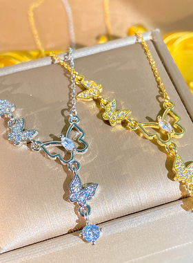 轻奢小众蝴蝶锆石钛钢锁骨链女