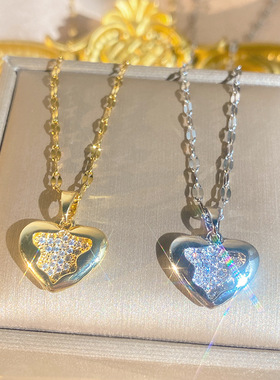 小众钛钢爱心锁骨链女高级感