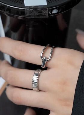 复古做旧线条纹理开口戒指小众