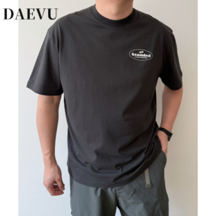 DAEVU大码男装夏季壁虎炭灰色潮胖子加肥加大男士圆领短袖T恤半袖