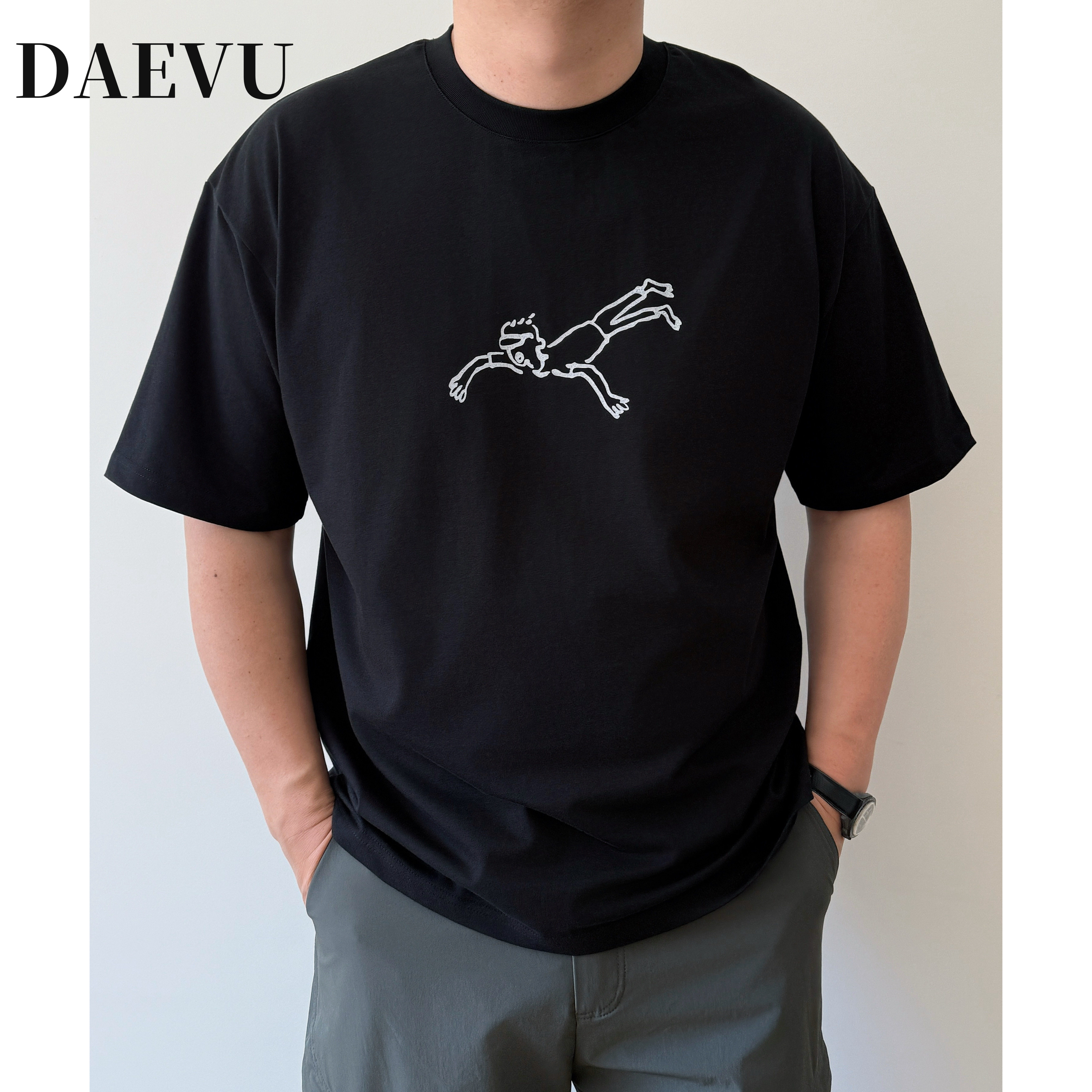 DAEVU大码男装夏季游泳趣味潮胖子加肥加大男士圆领短袖T恤半袖