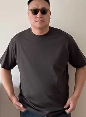 DAEVU大码男装夏季碳灰色打底舒适加肥加大圆领男士短袖t恤半袖