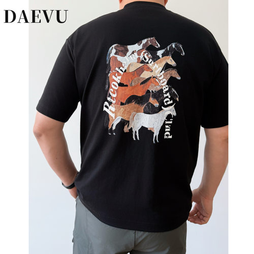 DAEVU大码男装夏季西部马美式胖子加肥加大男士圆领短袖T恤半袖