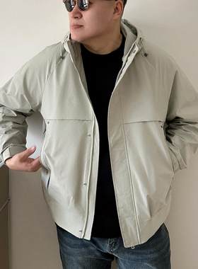 大依无忧浅灰色大码连帽休闲风衣