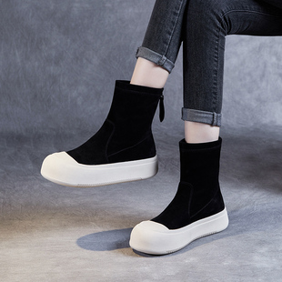 羊猄皮弹力靴厚底袜子鞋 后拉链短靴瘦瘦袜靴 2024秋冬街头风时尚