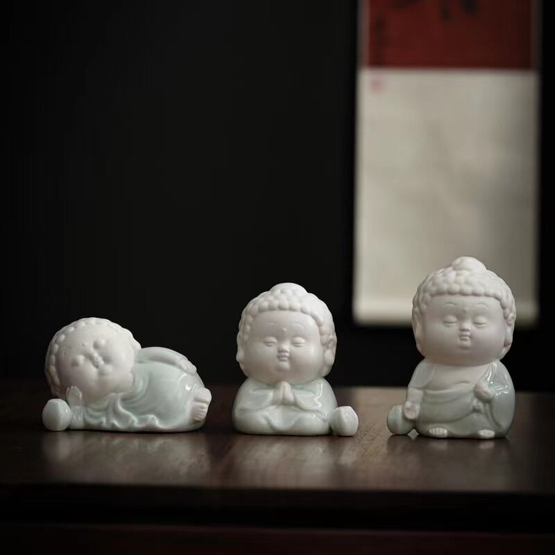国风创意笑佛摆件陶瓷可爱迷你佛像如来佛平安佛桌面装饰品工艺品