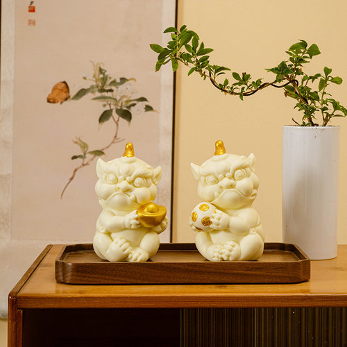 新中式陶瓷招财玄关貔貅摆件一对