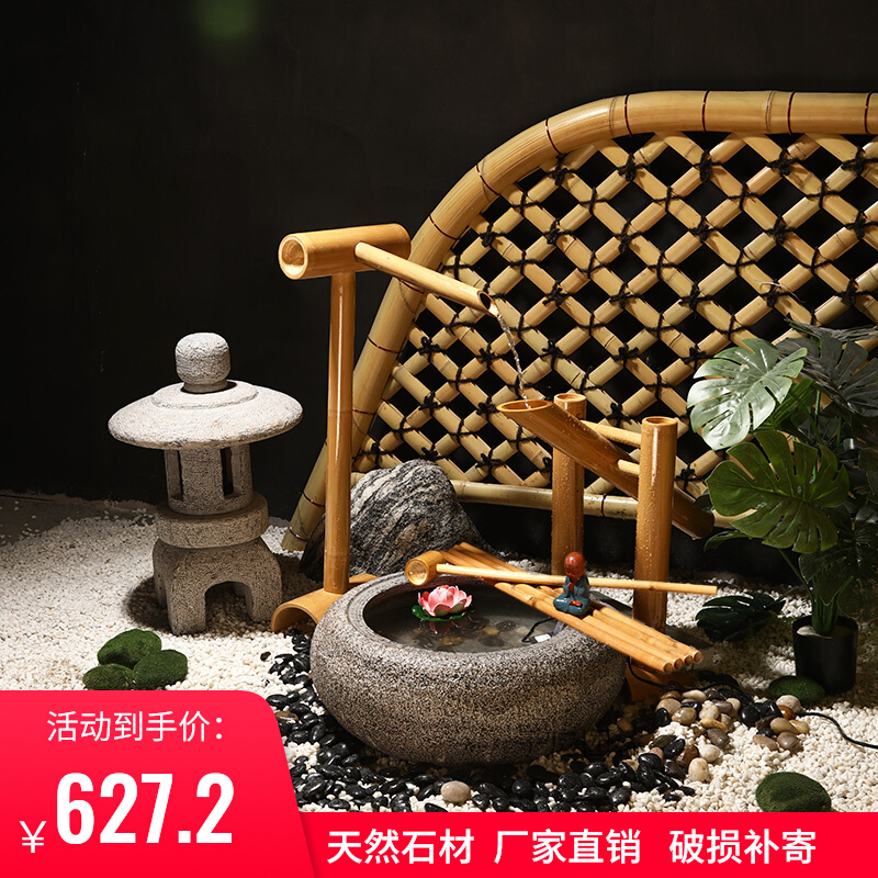石钵流水钵日式庭院水景惊鹿水槽循环水池户外禅意造景观石雕摆件