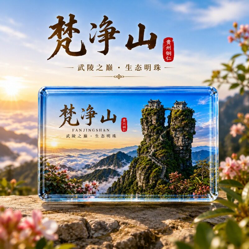 贵州梵净山旅游风景水晶玻璃冰磁吸式箱爆款文创伴手礼送朋友