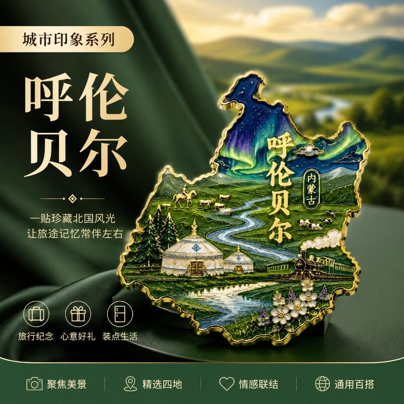 呼伦贝尔大草原亚克力冰箱贴磁吸文化创意冰箱贴