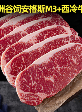澳嘉2斤澳洲M3+西冷牛排原切安格斯谷饲牛外脊M5健身官方旗舰店