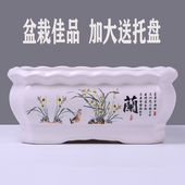 清仓特大号方形陶瓷花盆送托盘绿植果树盆栽加厚盆栽花盆特价 包邮