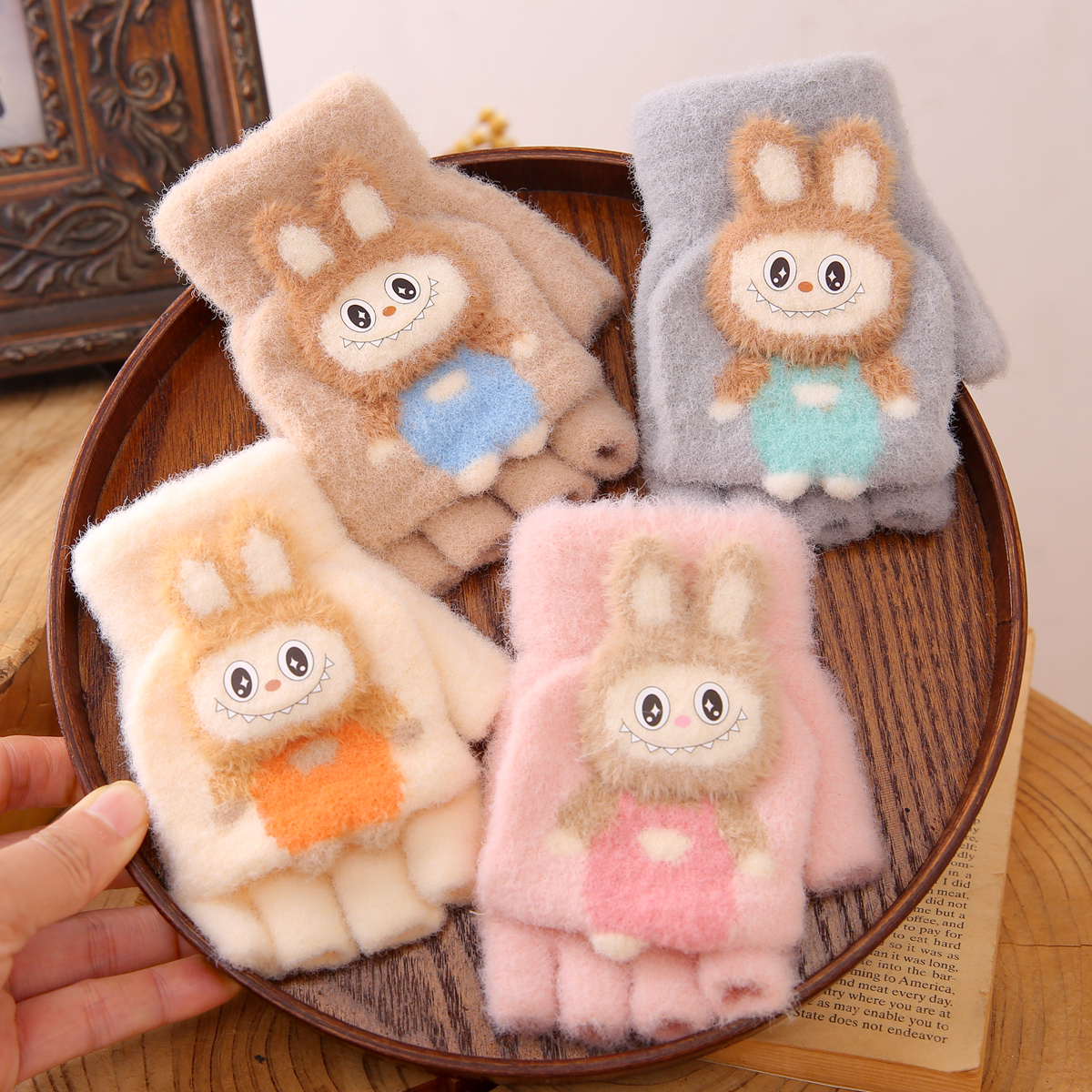 儿童手套半指翻盖卡通可爱超萌