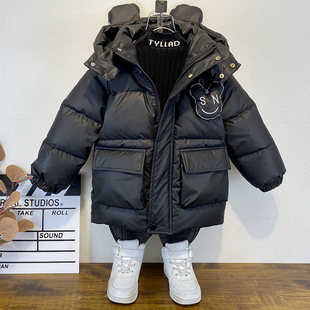 男童冬季加厚羽绒服2025新款儿童白鸭绒棉衣帅宝宝中长款免洗棉服