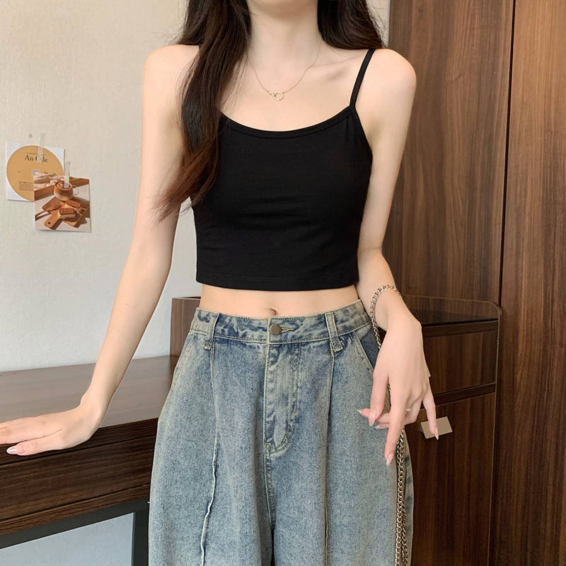 黑色短款小吊带背心女内搭2025新款夏纯棉外穿性感带胸垫美背上衣