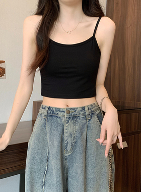 黑色短款小吊带背心女内搭2026新款夏纯棉外穿性感带胸垫美背上衣