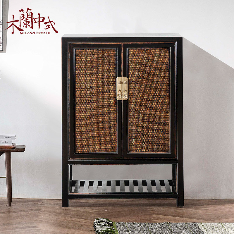 新中式玄关柜鞋柜实木仿古简约藤席收纳柜储物柜门厅2门柜古典柜,住宅家具,鞋柜,淘宝优惠券,粉丝福利购,淘宝优惠卷