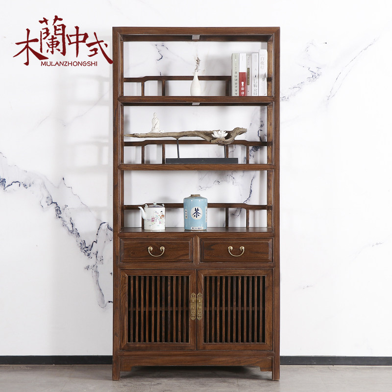新中式北方老榆木博古架实木书架仿古简约展示价茶叶柜禅意古典柜