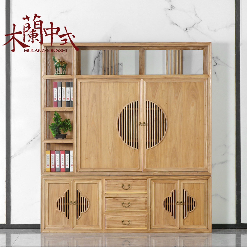 新中式玄关门厅柜老榆木禅意入户储物柜书柜隔断柜卧室衣柜可定制