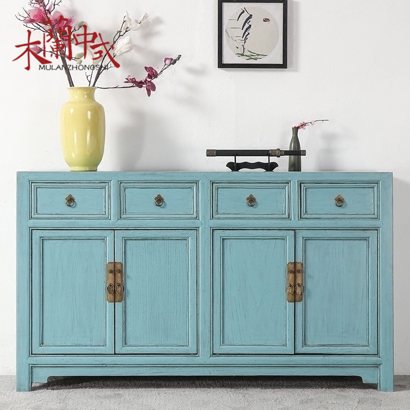 新中式餐边柜做旧仿古榆木门厅