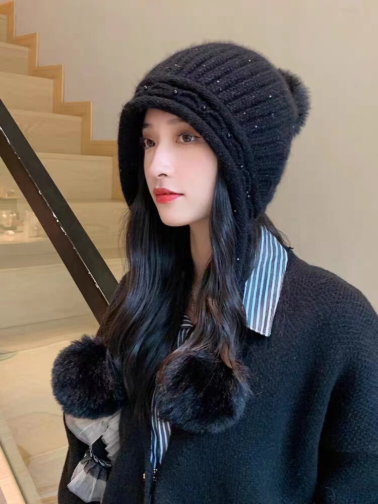 帽子女冬天韩版百搭潮保暖护耳针织帽时尚秋冬加绒加厚冬季毛线帽