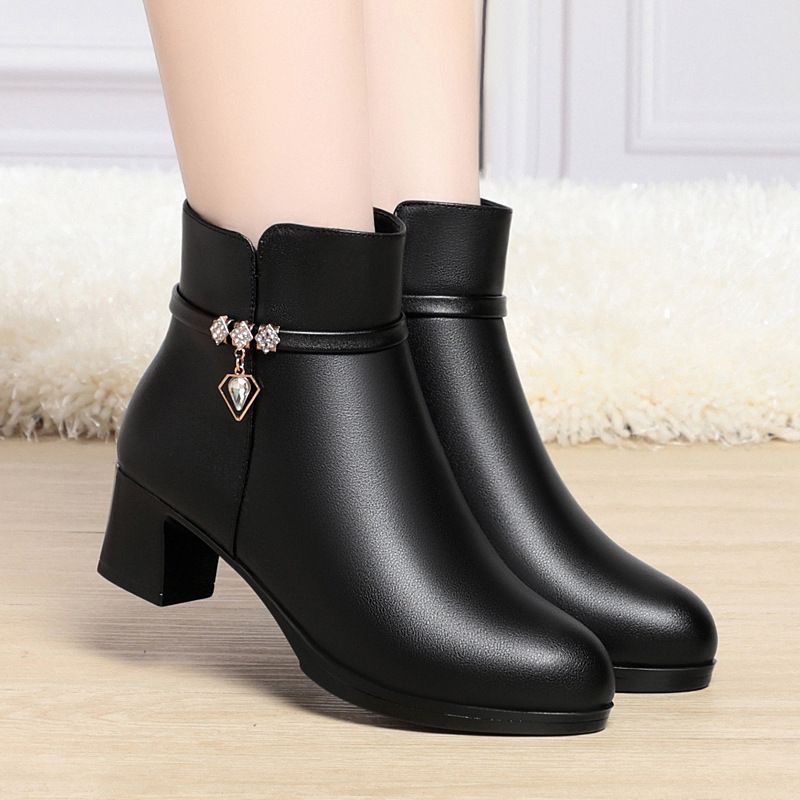 高跟棉鞋秋冬季女靴新款短靴单靴马丁靴羊毛一体雪地靴棉靴