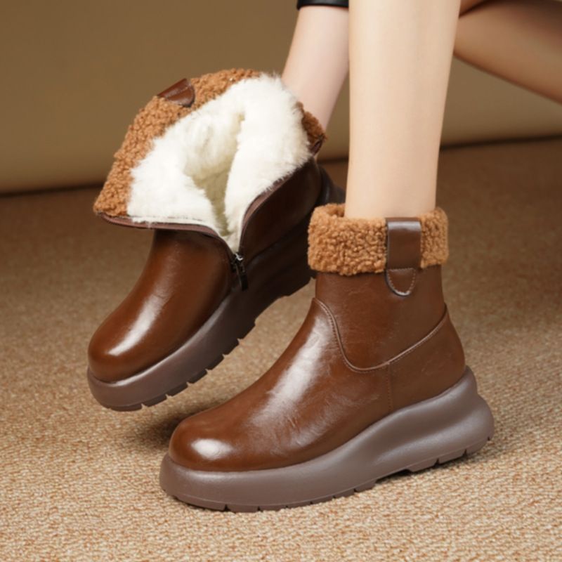 女士棉靴冬季新款中筒雪地靴保暖色厚底女短靴简约休闲女鞋