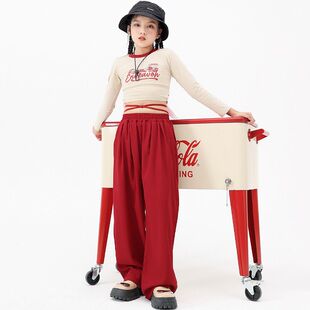 爵士舞表演出服装女童韩版露脐上衣宽松裤子少儿jazz舞蹈套装