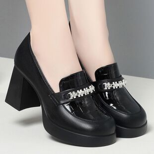 8cm高跟乐福鞋女2026夏季单鞋新款女士深口皮鞋防水台玛丽珍鞋子