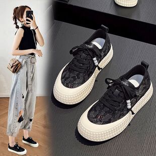 厚底渔夫鞋女蕾丝网薄款透气板鞋2026春夏新款小香风休闲饼干女鞋