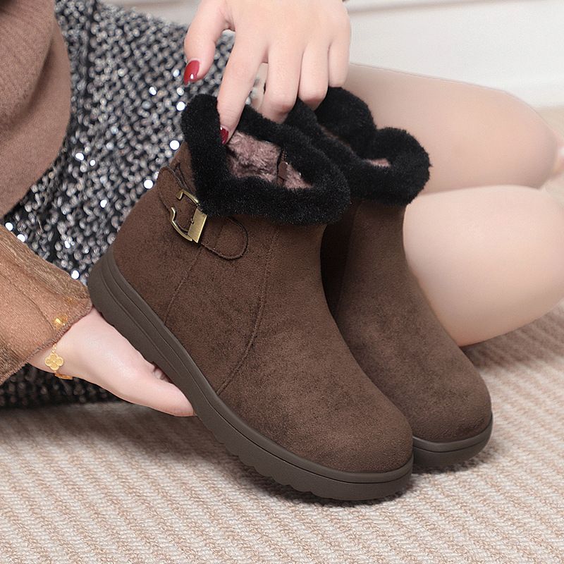 简约高级保暖棉靴平底老人短靴厚底妈妈棉鞋女冬季中老年女鞋